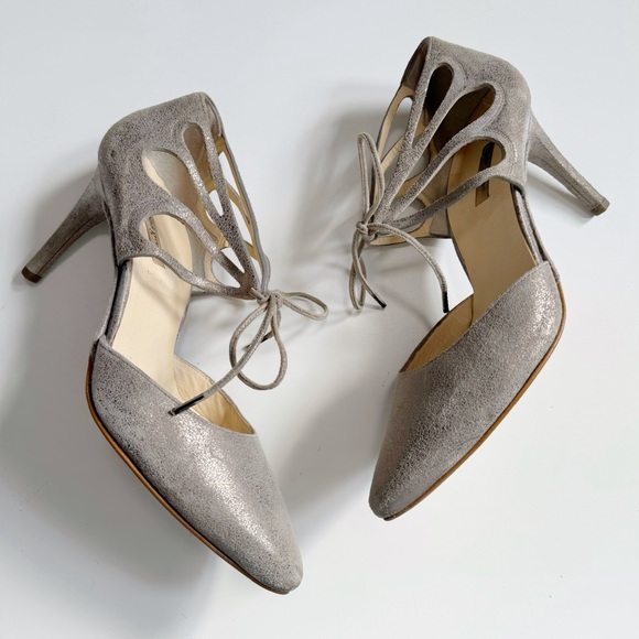 Paul Green Justeen Ghillie Heels in Smoke Metallic Pointed Toe Lace Up d’orsay - Picture 1 of 11